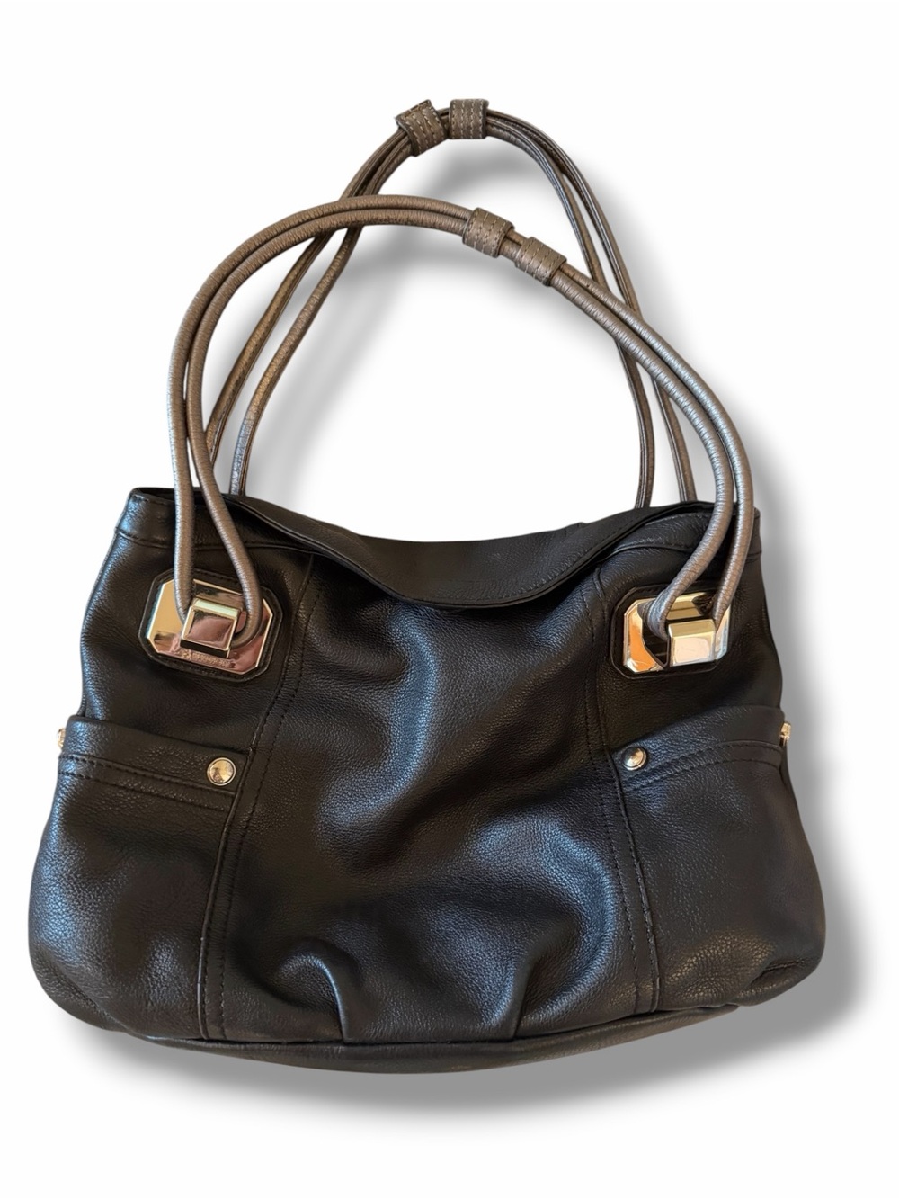 B.Makowsky Bag genuine leather purse black silver shoulder tote perfect!